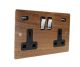 Solo Flat Plate Wood  2G 13A Switched USB charging Socket in Walnut with Polished Rocker and black trim