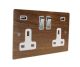 Solo Flat Plate Wood  2G 13A Switched USB charging Socket in Walnut with Polished Rocker and white trim