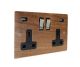 Solo Flat Plate Wood  2G 13A Switched USB charging Socket in Walnut with Satin Rocker and black trim