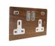 Solo Flat Plate Wood  2G 13A Switched USB charging Socket in Walnut with Satin Rocker and white trim