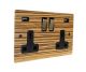 Solo Flat Plate Wood  2G 13A Switched USB charging Socket in Zebrano with Antique Rocker and black trim