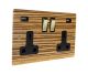 Solo Flat Plate Wood  2G 13A Switched USB charging Socket in Zebrano with Brass Rocker and black trim