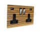 Solo Flat Plate Wood  2G 13A Switched USB charging Socket in Zebrano with Polished Rocker and black trim