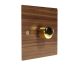 Walnut Flat Plate Wood 1 Gang 2Way Push on/Push off LED Dimmer Switch with Polished Brass Knob