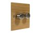 Solo Flat Plate Wood 2 Gang 2Way Push on/Push off  LED Dimmer Switch in  Oak with Satin Stainless knob