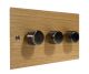 Solo Flat Plate Wood 3 Gang 2Way Push on/Push off LED  Dimmer Switch in  Oak with Antique Brass knob