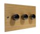 Solo Flat Plate Wood 3 Gang 2Way Push on/Push off LED  Dimmer Switch in Oak with Black Nickel Knob