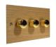 Solo Flat Plate Wood 3 Gang 2Way Push on/Push off  LED  Dimmer Switch in  Oak with Polished Brass Knob