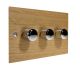 Solo Flat Plate Wood 3 Gang 2Way Push on/Push off LED  Dimmer Switch in  Oak with Polished Stainless Knob