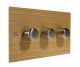 Solo Flat Plate Wood 3 Gang 2Way Push on/Push off LED  Dimmer Switch in Oak with Satin Stainless Knob