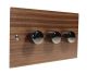 Walnut Flat Plate Wood 3 Gang 2Way Push on/Push off LED Dimmer Switch with Black Nickel Knob