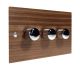 Walnut Flat Plate Wood 3 Gang 2Way Push on/Push off LED Dimmer Switch with Polished Stainless Knob