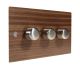 Walnut Flat Plate Wood 3 Gang 2Way Push on/Push off LED Dimmer Switch with Satin Stainless Knob