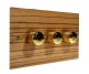 Solo Flat Plate Wood 3 Gang 2Way Push on/Push off LED  Dimmer Switch in Zebrano with Polished Brass Knob