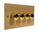 Solo Flat Plate Wood 4 Gang 2Way Push on/Push off  LED Dimmer Switch in  Oak with Polished Brass Knob