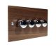 Walnut Flat Plate Wood 4 Gang 2Way Push on/Push off  LED Dimmer Switch with Polished Stainless Knob