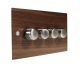 Walnut Flat Plate Wood 4 Gang 2Way Push on/Push off  LED Dimmer Switch with Satin Stainless Knob