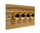 Solo Flat Plate Wood 4 Gang 2Way Push on/Push off  LED Dimmer Switch in Zebrano with Polished Brass Knob