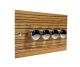 Solo Flat Plate Wood 4 Gang 2Way Push on/Push off  LED Dimmer Switch in Zebrano with Polished Stainless Knob