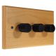 Wood 3 Gang 2Way Push on/Push off 3 x 250W/VA Dimmer Switch in Solid Beech with designer Black Retro Knob