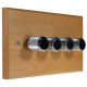 Wood 4 Gang 2Way Push on/Push off 4 x 250W/VA Dimmer Switch in Solid Beech with designer Chrome Retro Knob