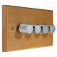 Wood 4 Gang 2Way Push on/Push off 4 x 250W/VA Dimmer Switch in Solid Beech with designer Satin Silver Retro Knob