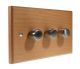 Scandic 3Gang 2Way Push on/Push off 3 x 250W/VA Dimmer Switch in Beech with Bevelled Edge