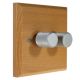 Wood 2 Gang 2Way Push on/Push off 2 x 400W/VA Dimmer Switch in Solid Beech with designer Retro Satin Silver Knob