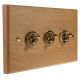 Period Wood 3G 2Way 10A Polished Brass Toggle Switch in Beech with bevelled edge