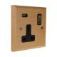 Scandic 1G USB Charging Socket in Beech with Antique Rocker and Black trim.