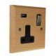 Scandic 1G USB Charging Socket in Beech with Polished Rocker and Black trim.