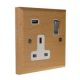 Scandic 1G USB Charging Socket in Beech with Polished Rocker and White trim.