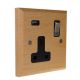 Scandic 1G USB Charging Socket in Beech with Satin Rocker and Black trim.