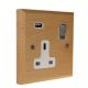 Scandic 1G USB Charging Socket in Beech with Satin Rocker and White trim.