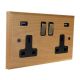 Scandic 2G USB Charging Socket in Beech with Antique Rocker and Black trim.