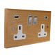 Scandic 2G USB Charging Socket in Beech with polished Rocker and White trim.