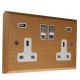 Scandic 2G USB Charging Socket in Beech with Satin Rocker and White trim.