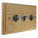 Period Ash Wood 3G 2Way 10A Satin Chrome Toggle Switch in Ash