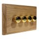 Classic Wood 4Gang 2Way LED Dimmer in Ash with Polished Brass Dimmer Caps