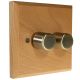 Scandic 2Gang 2Way Push on/Push off 2 x 400W/VA Dimmer Switch in Beech with Bevelled Edge