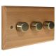 Scandic 3Gang 2Way Push on/Push off 3 x  LED Dimmer Switch in Beech with Bevelled Edge