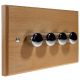 Scandic 4Gang 2Way Push on/Push off 4 x  LED Dimmer Switch in Beech with Bevelled Edge