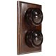 2 Gang 1 or 2way Vertical Bakelite Switch, Brown Dolly On A Solid Dark Oak Base