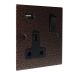 Elements Switched USB charging single socket in Copper Crackle Finish with Black Insert