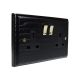 Classic 2Gang 13Amp Switched Socket in Ebony with Polished Brass Rockers