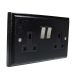 Classic 2Gang 13Amp Switched Socket in Ebony with Satin Stainless Rockers