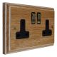 Wood 2 Gang 13Amp Antique Brass Rocker Switched Socket in Solid Limed Oak