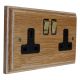 Wood 2 Gang 13Amp Polished Brass Rocker Switched Socket in Solid Limed Oak