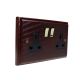 Classic 2Gang 13Amp Switched Socket in Mahogany with Polished Brass Rockers