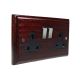 Classic 2Gang 13Amp Switched Socket in Mahogany with Satin Stainless Rockers